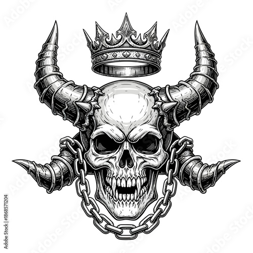 Majestic Skull with Horns and Crown Emblem.