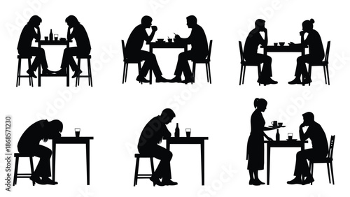 People dining alone and with others in restaurant