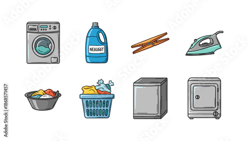 Household items and appliances collection in modern flat style