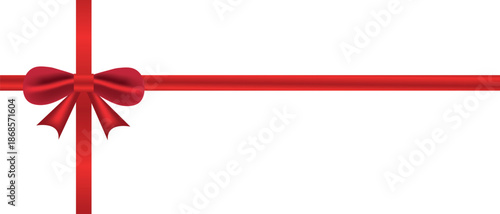 Shiny red satin bow with a decorative ribbon for a Christmas or birthday gift package, isolated on a white background as a celebration design for a holiday card or Valentine present