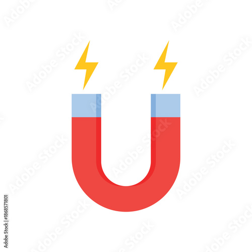 Flat magnet icon featuring lightning bolt symbol representing power and magnetic energy