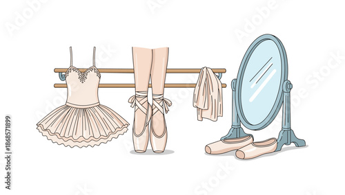 Ballet dance essentials with tutu and pointe shoes in a minimalist setup