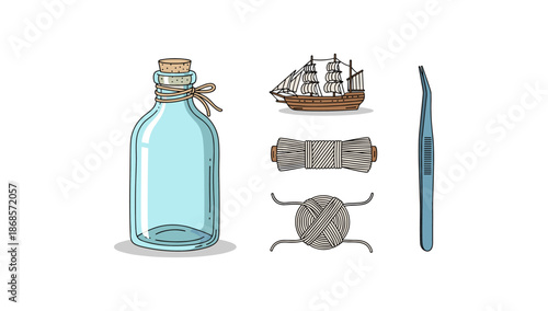 Detailed diy ship in bottle crafting set with tools and supplies