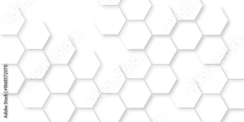 Abstract white 3d hexagonal surface with geometric wave line, light white hexagonal tile pattern, abstract white honeycomb structure featuring organic geometric patterns creates a modern design.