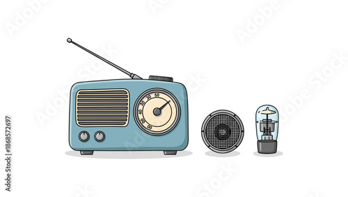 Retro radio with speaker and vacuum tube in vintage style