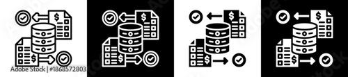 Transactional Data Icon Set In Black And White Filled Style Collection