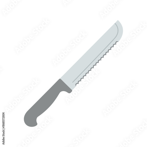 A serrated bread knife with a grey handle, ideal for slicing bread and pastries