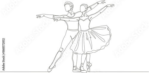 Elegant ballerina couple dancing together in perfect harmony and grace
