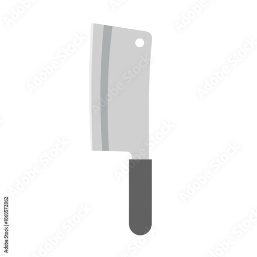 Clean flat design vector illustration of a powerful butcher's cleaver, an essential kitchen utensil used for effective chopping and meat preparation in various culinary settings