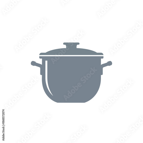 Simple gray icon representing a cooking pot with handles and a lid on a white background, perfect for culinary themes