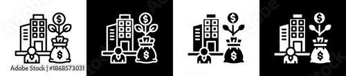Capital Venture Icon Set In Black And White Filled Style Collection