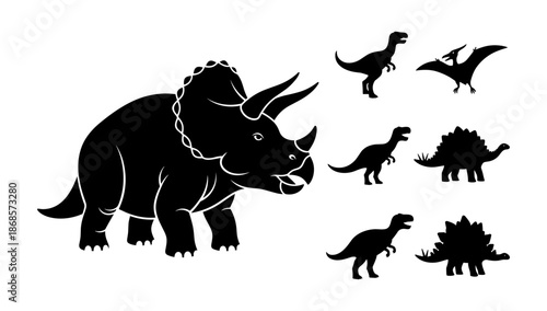 Dinosaur silhouette collection: triceratops, t-rex, pterodactyl, and stegosaurus