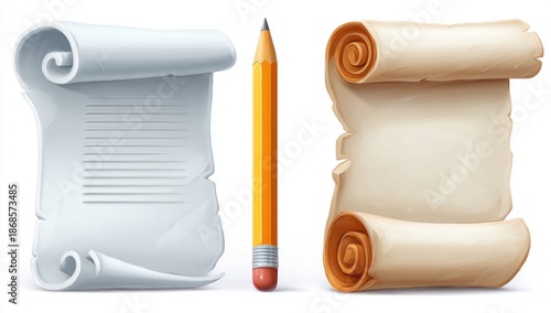 Scrolls and Pencil - Writing and History Concepts.