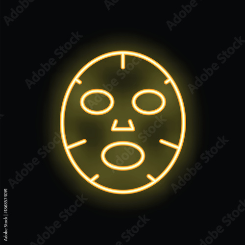 Neon sign representing a cosmetic face mask, an illustration on the themes of beauty, wellness and self care