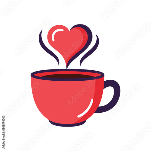 Hot coffee cup with heart symbol on saucer vector illustration
