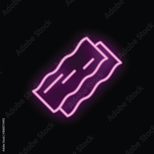 Glowing neon icon of two slices of bacon, perfect for use on a dark background