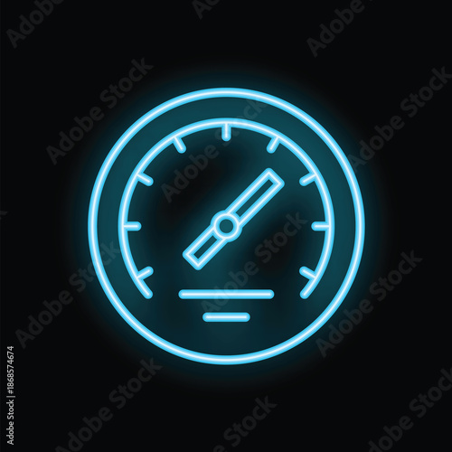 Neon blue speedometer with its needle pointing to the right, indicating increasing speed