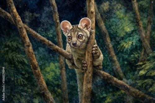 a young fossa at night