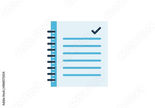 Vector ilustration concept Light blue spiral notebook with checklist lines and a black checkmark icon.