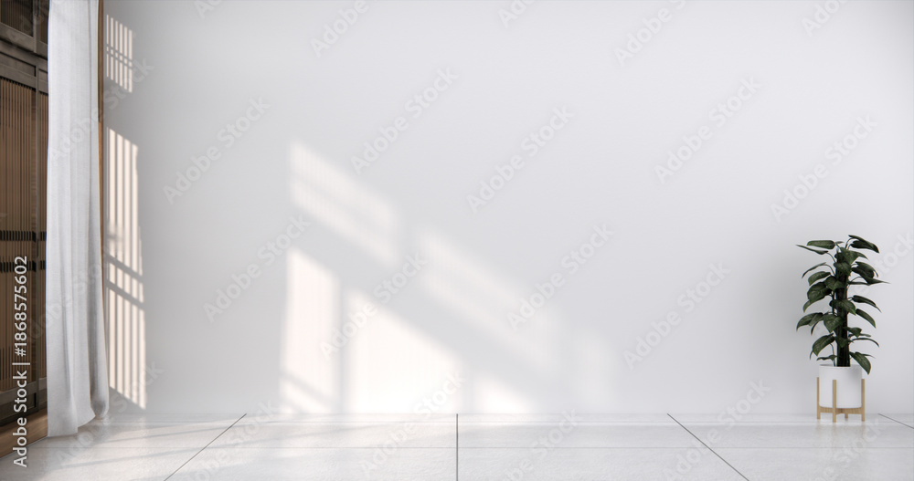 Obraz premium Mock up interior concept Empty room wood docoration wall on tiles floor. 3D illustration rendering