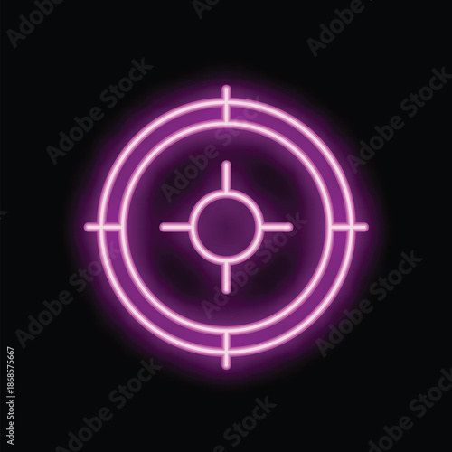 Neon target is glowing brightly against a black background