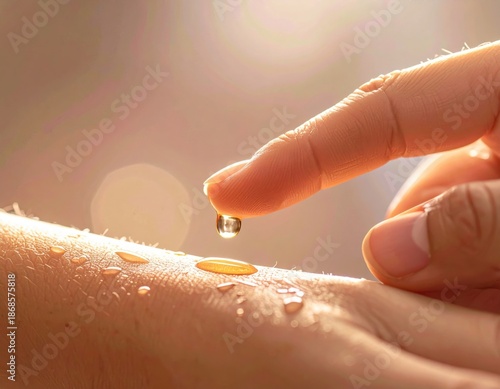 Wallpaper Mural Close Up Of A Finger Gently Touching A Water Droplet On Skin With Sunlight Glare And Shallow Depth Of Field Effect Torontodigital.ca