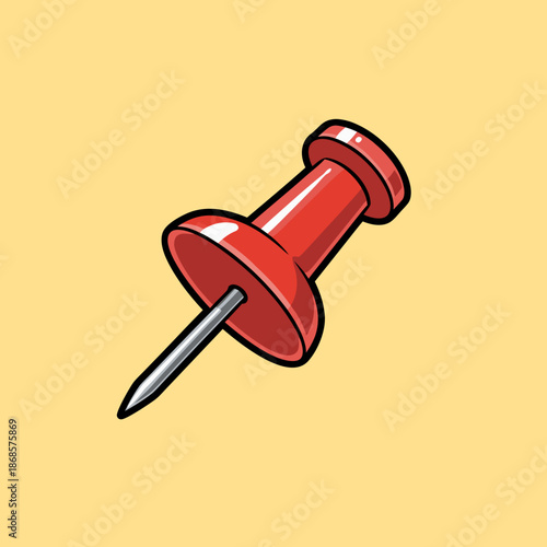 Vibrant red push pin on bright background