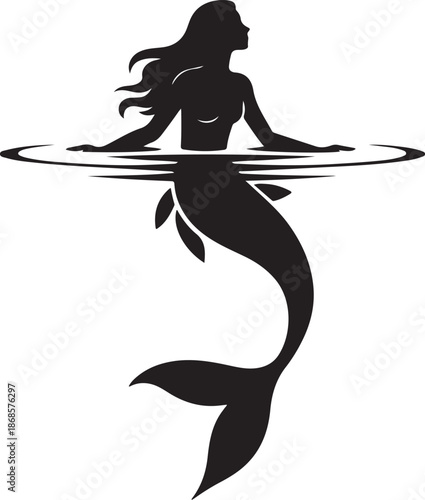 Minimalist Mermaid Silhouette Emerging from Water Waves