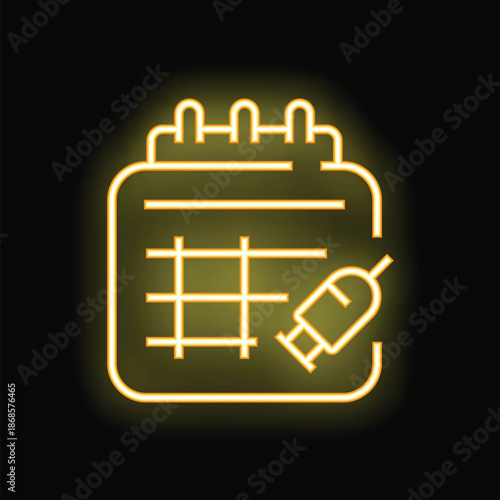 Neon yellow glowing symbol of a vaccination appointment on a calendar with a syringe