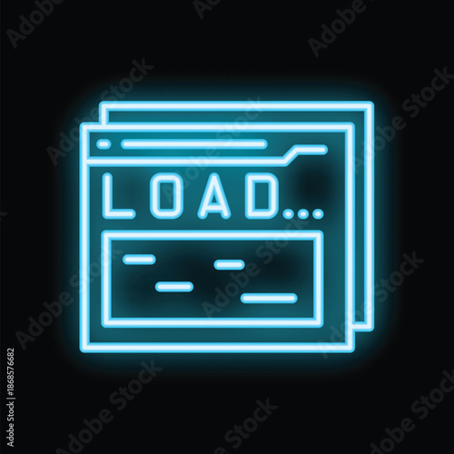 Glowing neon blue website loading icon on a black background
