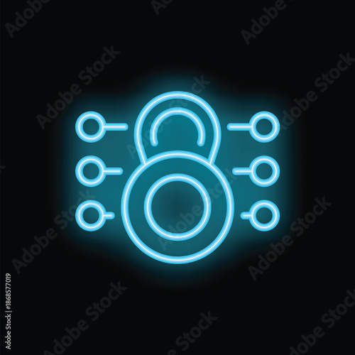 Glowing neon padlock icon symbolizing digital security measures for online privacy and data protection