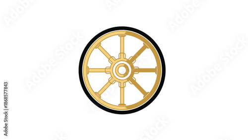 Golden Buddhist Sacred Dharma Wheel Flat Vector Icon