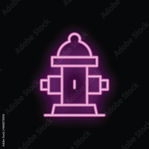 Neon icon of a fire hydrant glowing on a dark background