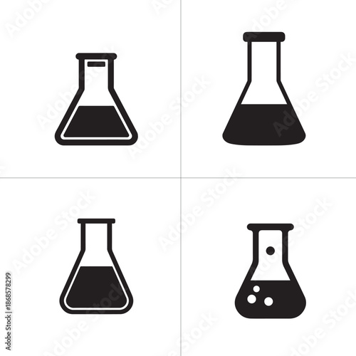 Close-up of a single laboratory beaker on a clean, stainless steel workbench with a blurred background, filled with  liquid and bubbles, science and research concept.
