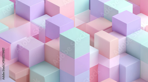 Abstract Pastel 3D Cubes Background with Soft Geometric Shapes, Minimal Modern Design for Creative and Business Concepts