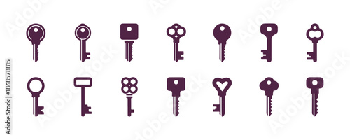 Single-color Vector Icon Set of Minimalist Keys

