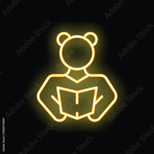 Yellow neon icon of a bearded man reading a book