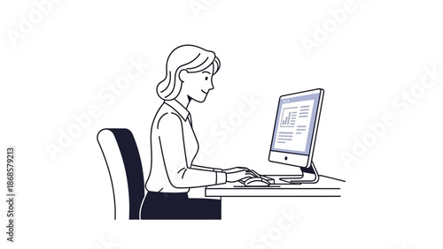 Dedicated professional engaged in seamless digital work, efficiently managing business tasks and data analysis on her computer