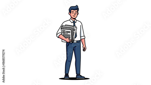 Confident young professional man carrying a stack of business documents, ready for administrative tasks, meetings, and office work responsibilities