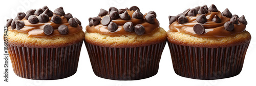 Three chocolate topped cupcakes