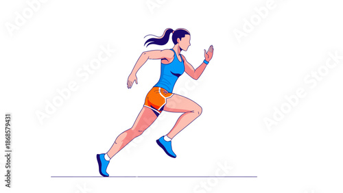 Dynamic illustration of a female athlete in mid-stride, showcasing her speed and agility during a race or workout session, emphasizing fitness and active living
