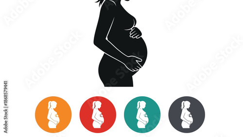 Pregnant woman silhouettes in various colors and styles