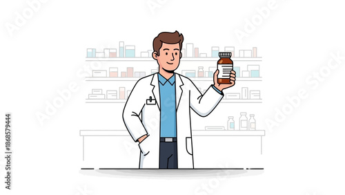 Pharmacist meticulously presenting a medication, symbolizing professional pharmaceutical care and precise dispensing for optimal health and patient trust