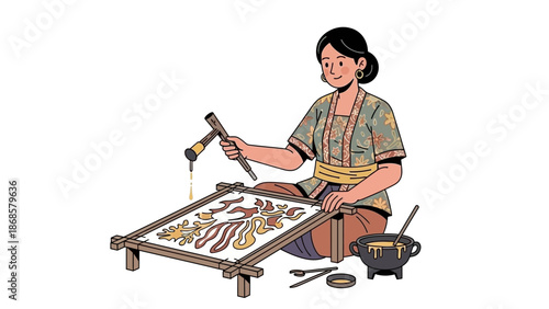 Traditional Batik Artistry A Woman Crafting Intricate Patterns with Wax and Dye