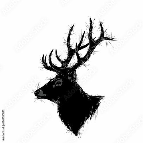 Silhouette of a majestic deer head with antlers.