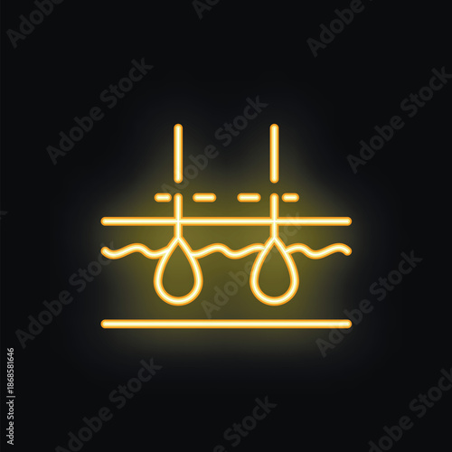 Neon icon representing the process of laser hair removal showing skin layers with follicles