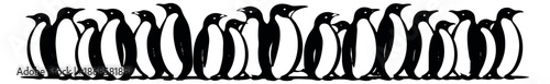 Line art penguin set featuring a group of penguins standing in a line for wildlife and nature projects
