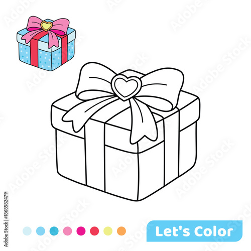 Adorable Present Box Coloring Sheet for Kids with Color Reference