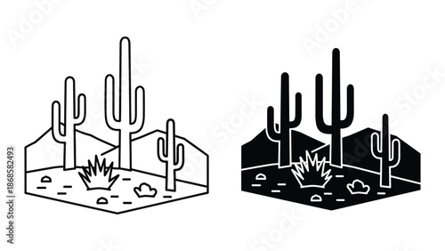 Desert landscape with cacti and mountains