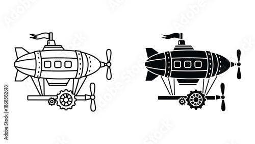 Steampunk airship illustration with gear and propeller